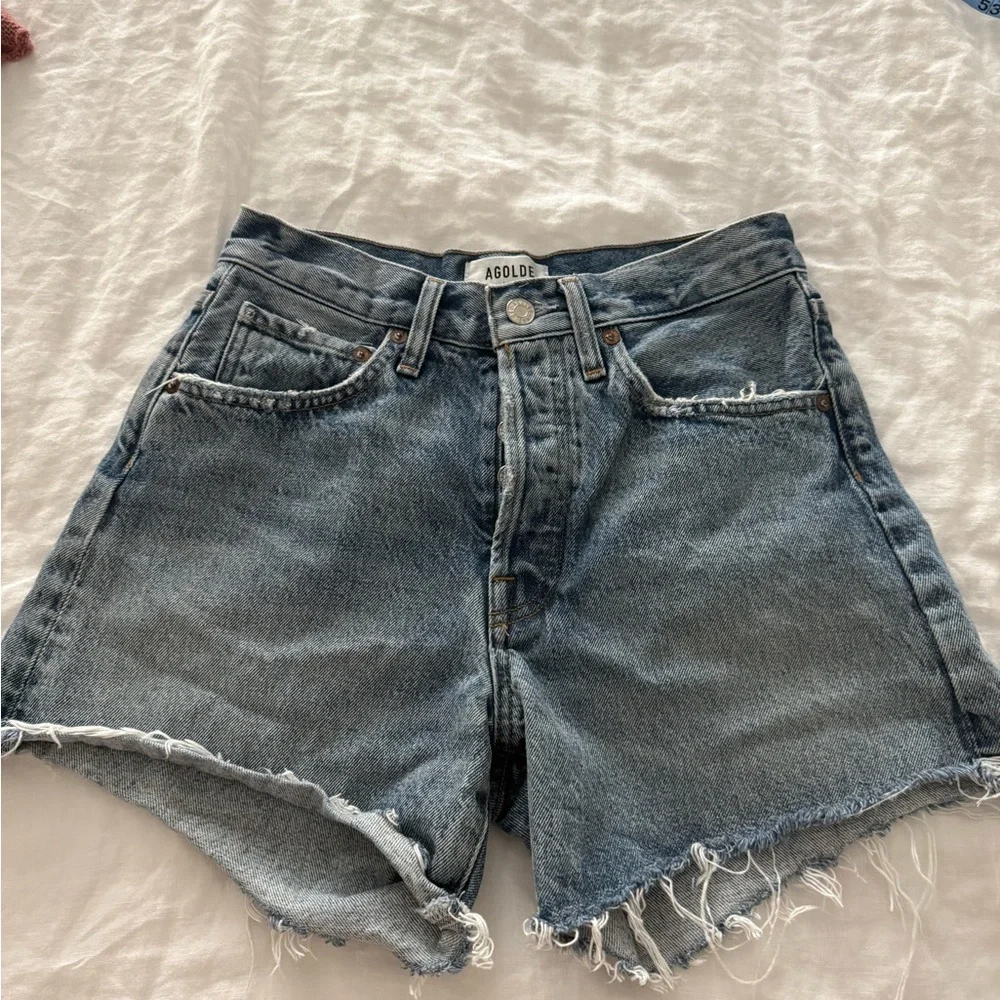 Agolde Parker Long size 24 Distressed Blue Jean Shorts - Picture 1 of 4